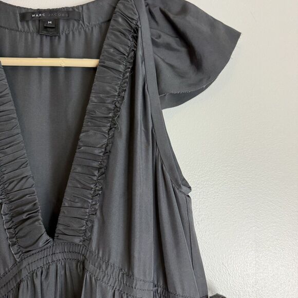 Marc Jacobs Midi Tiered Ruffle Side Ties Ruffle Deep V-Neck Dress Womens M - Picture 3 of 9